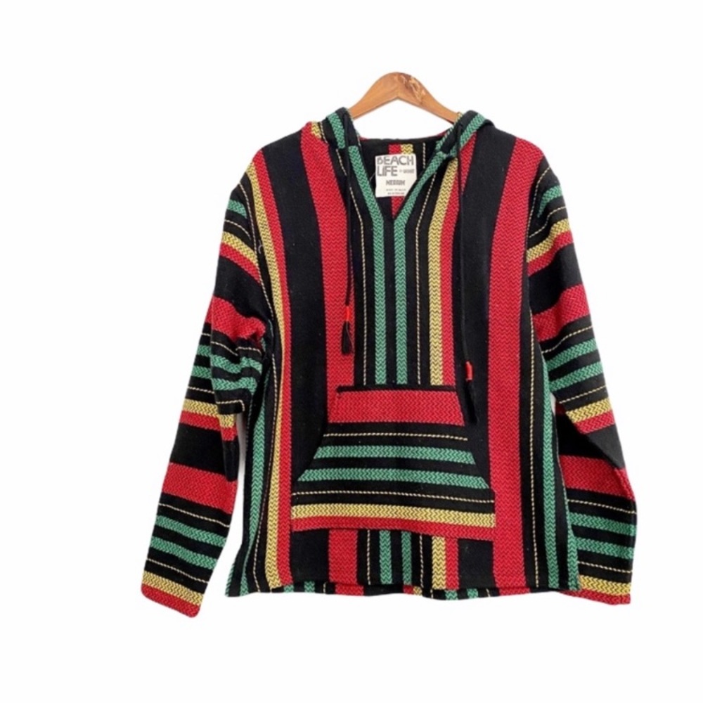 Beach Life by Ladrft Women's Rasta
Poncho Hoodie. Size: Large - Picture 3 of 12